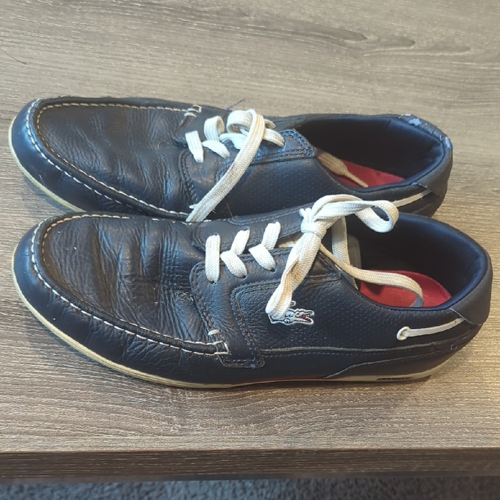 🔥Price Drop🔥Lacoste Navy Blue Leather Boat Shoes with White Laces - Picture 3 of 16